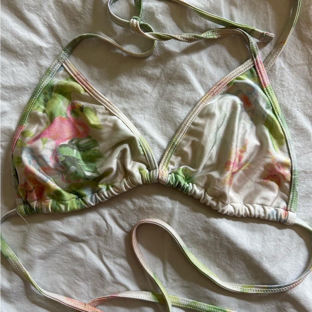 Vintage American Apparel Floral Flamingo Bikini Top